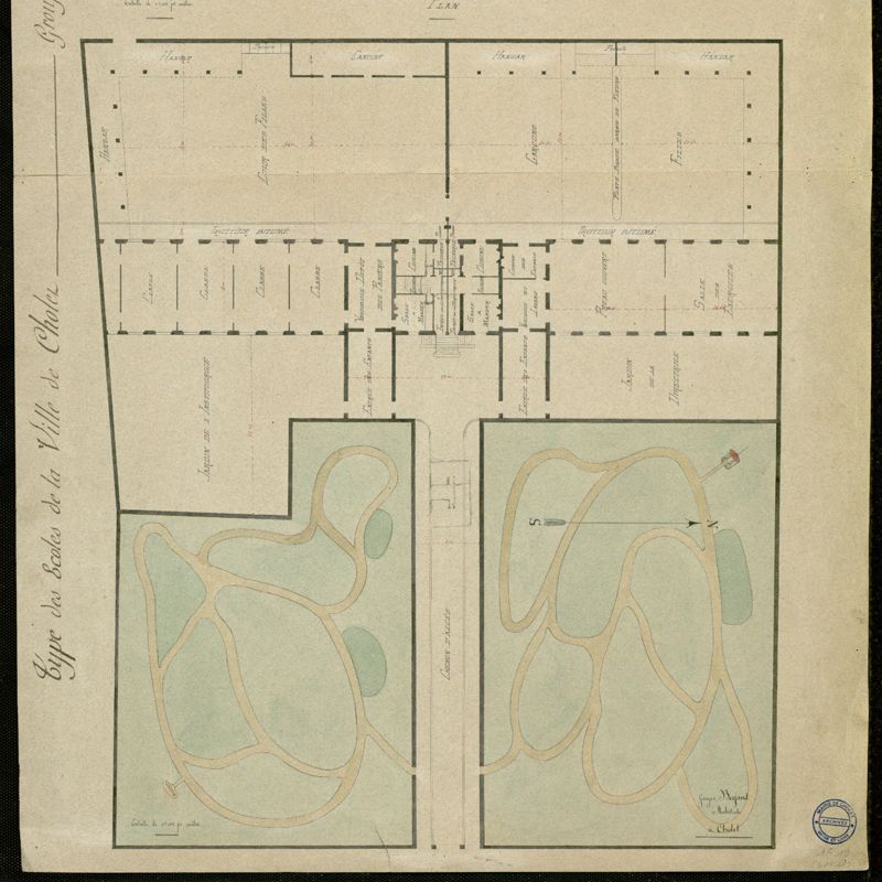 1Fi19 - Dessin de l'architecte Berjaud, 19e siècle. Coll. AMC