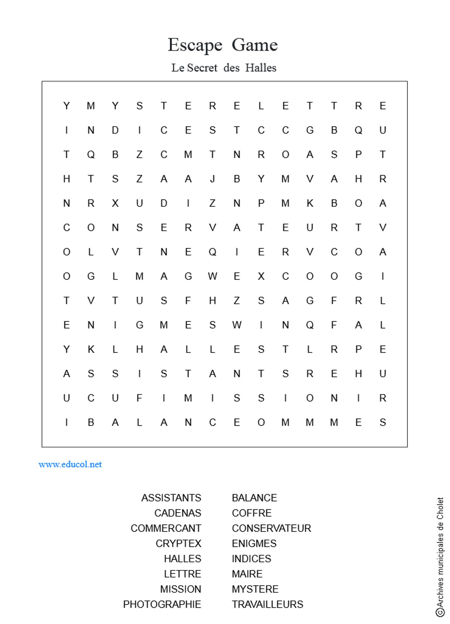 Grille de mots cachés