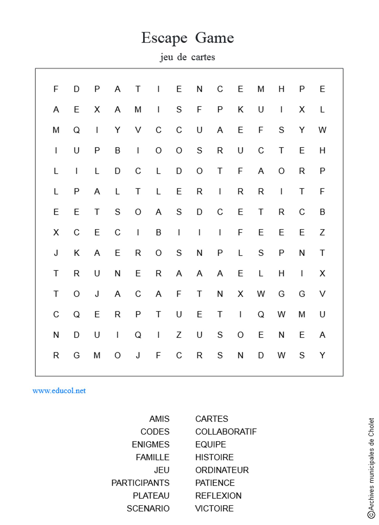 Grille de mots cachés