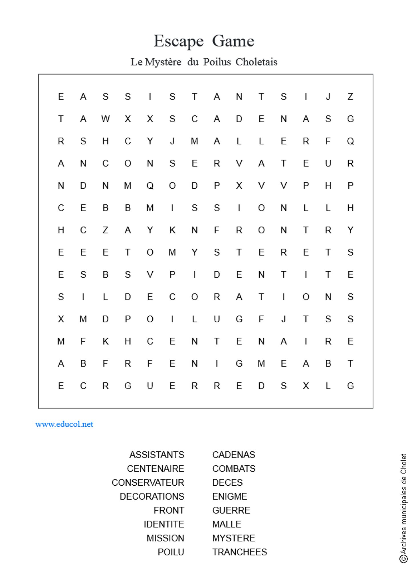 Grille de mots cachés