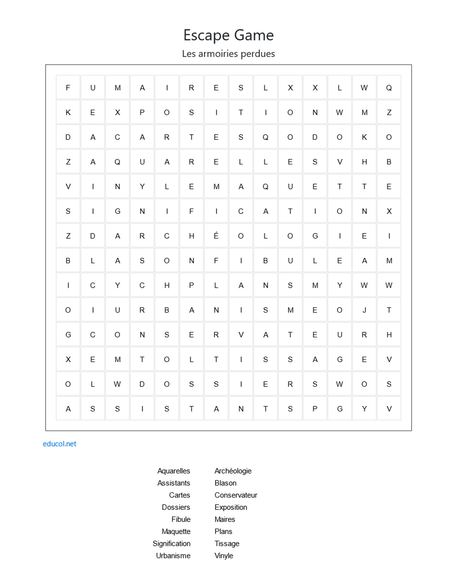 Grille de mots cachés