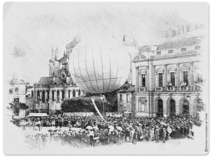 Ascension d'un ballon, place Travot en 1921, 8Fi1545. Coll.AMC