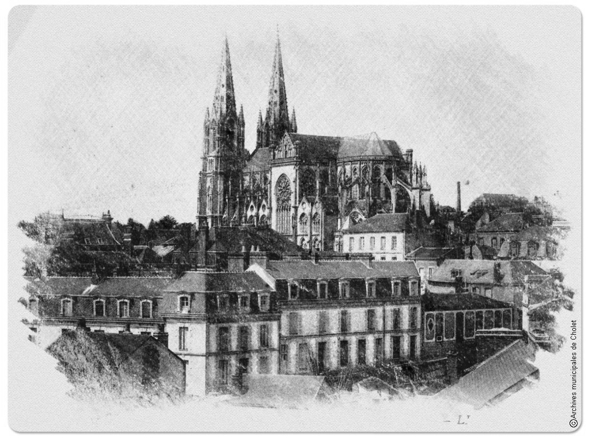 Vue de Cholet en 1911, l'église Notre-Dame est visible en arrière plan