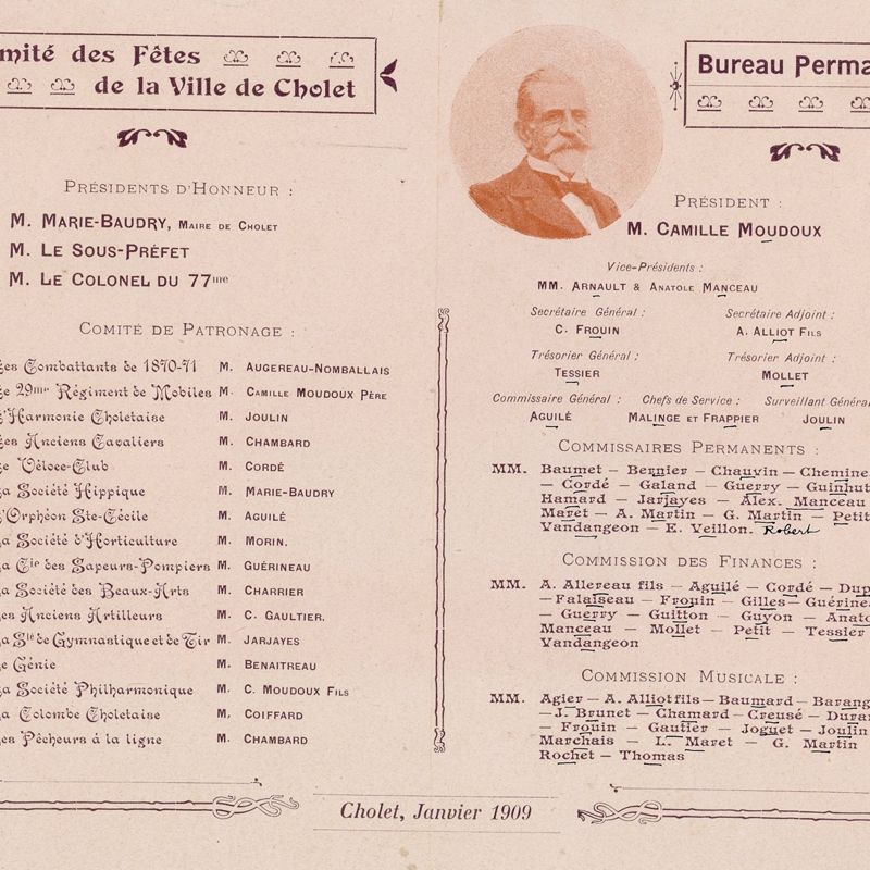 1J96 - Statuts du Comité Permanent des Fêtes de la Ville de Cholet. 1909