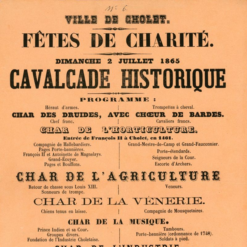 1J96 - Programme des fêtes de charité. Cavalcade historique. 1865. Affiche
