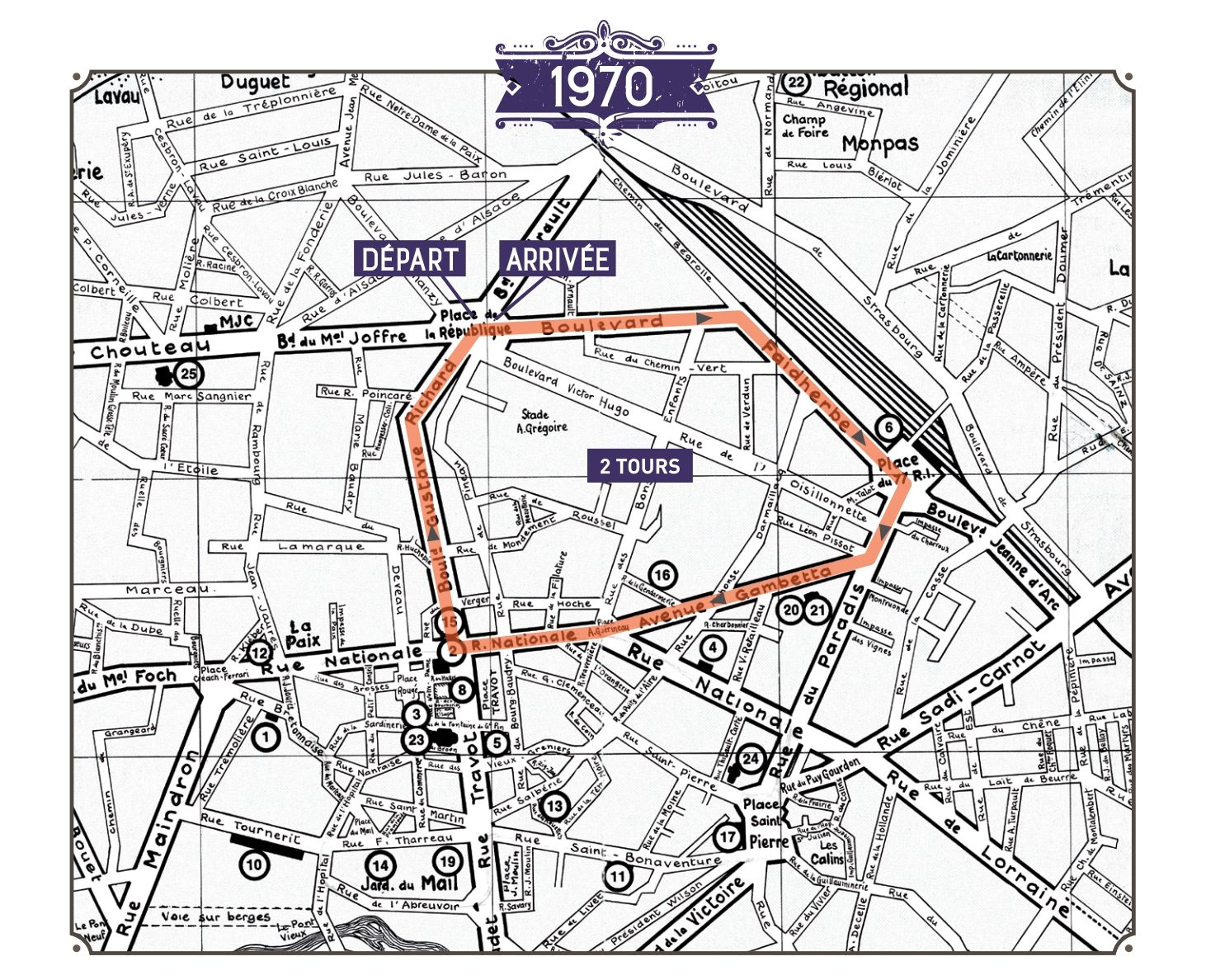 Parcours du défilé du carnaval. 1970