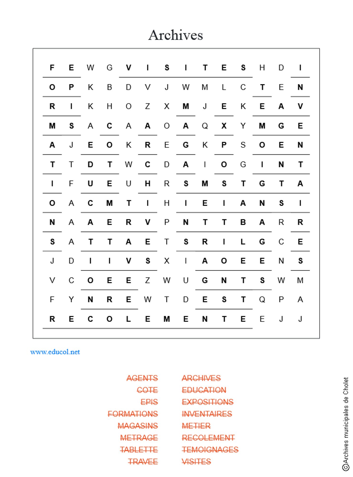 Solutions grille de mots cachés