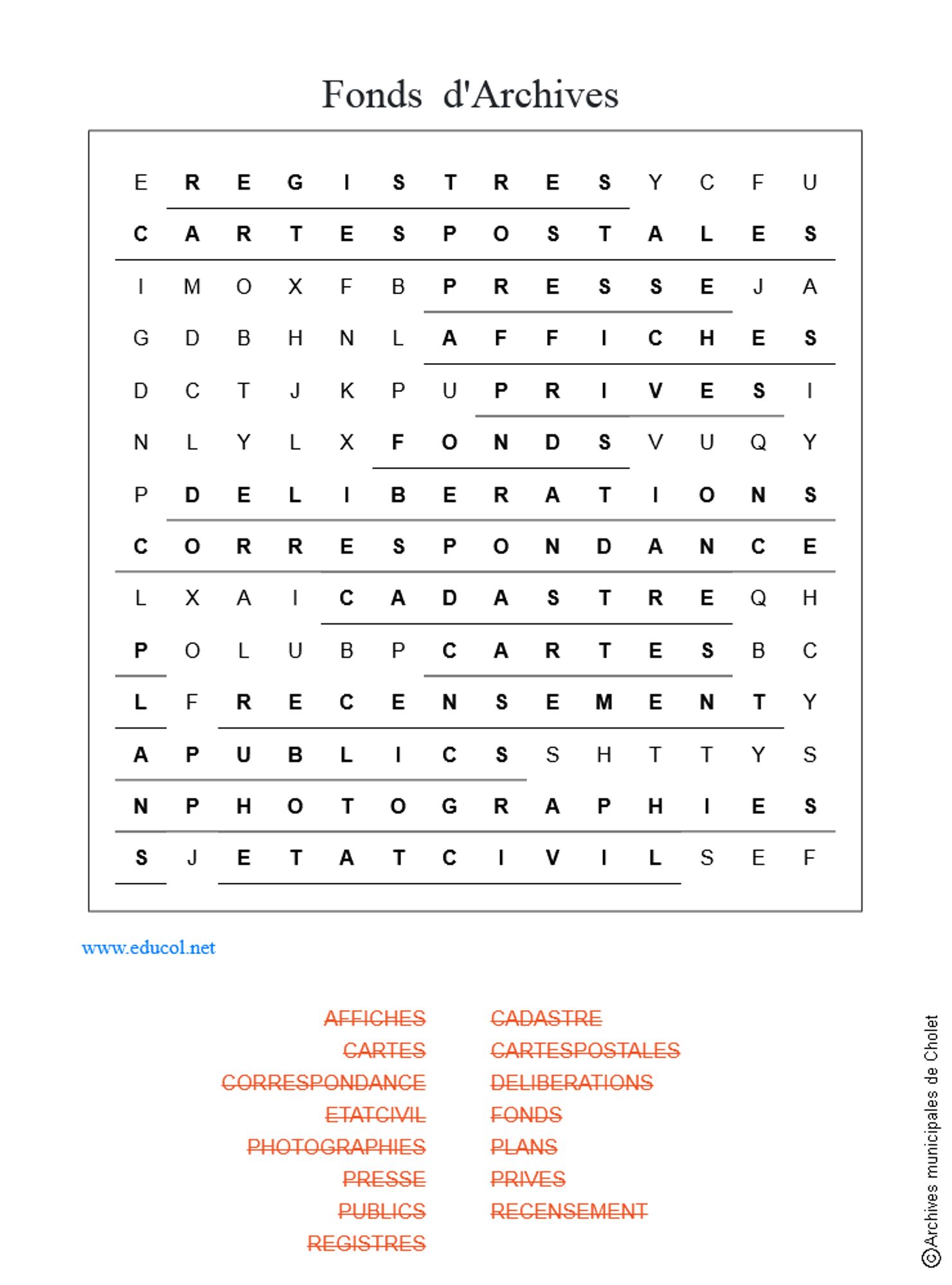 Solutions grille de mots cachés