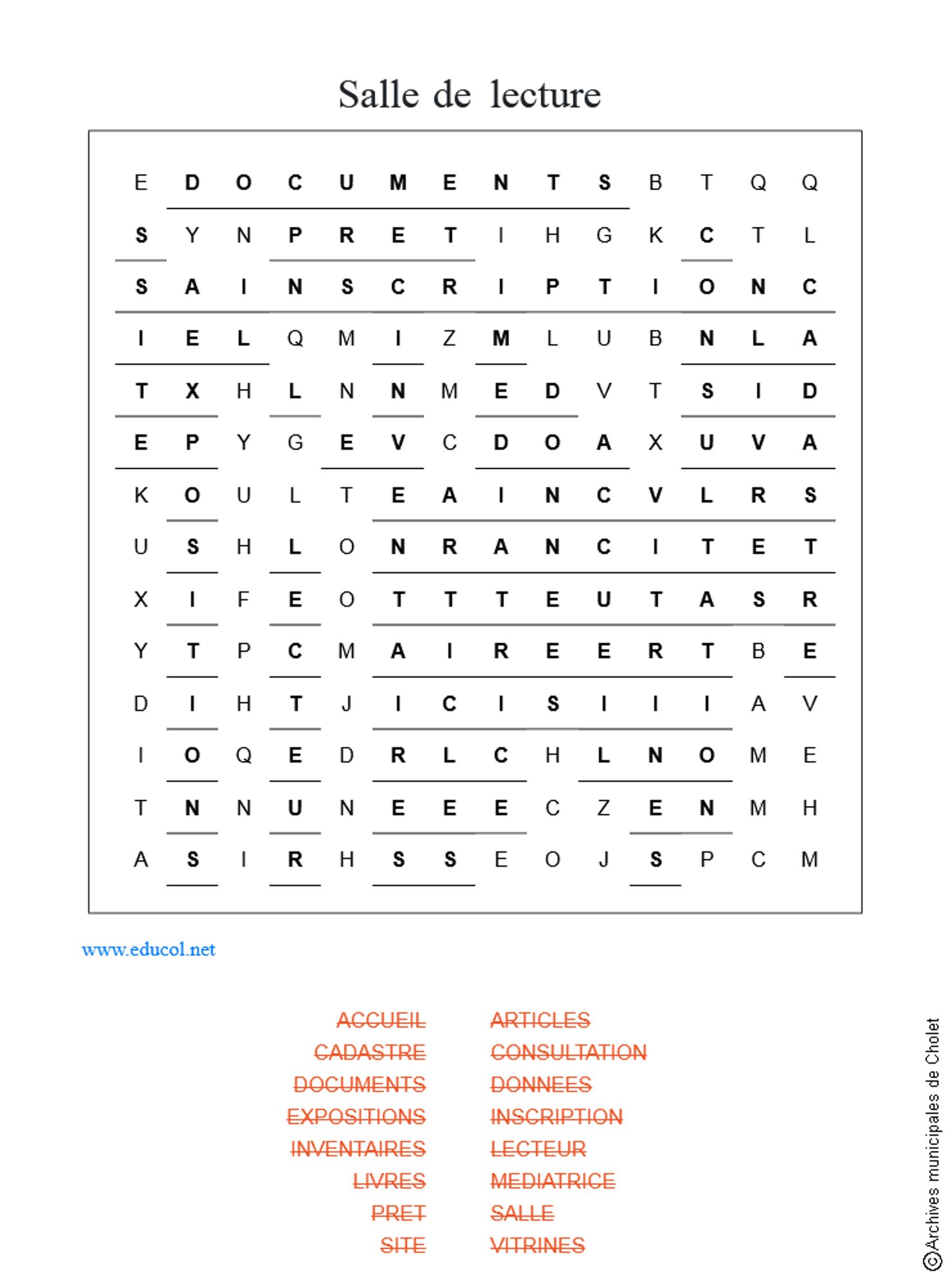 Solutions grille de mots cachés