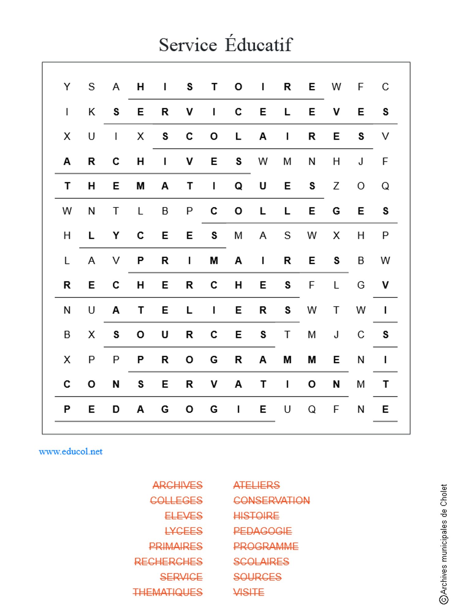 Solutions grille de mots cachés