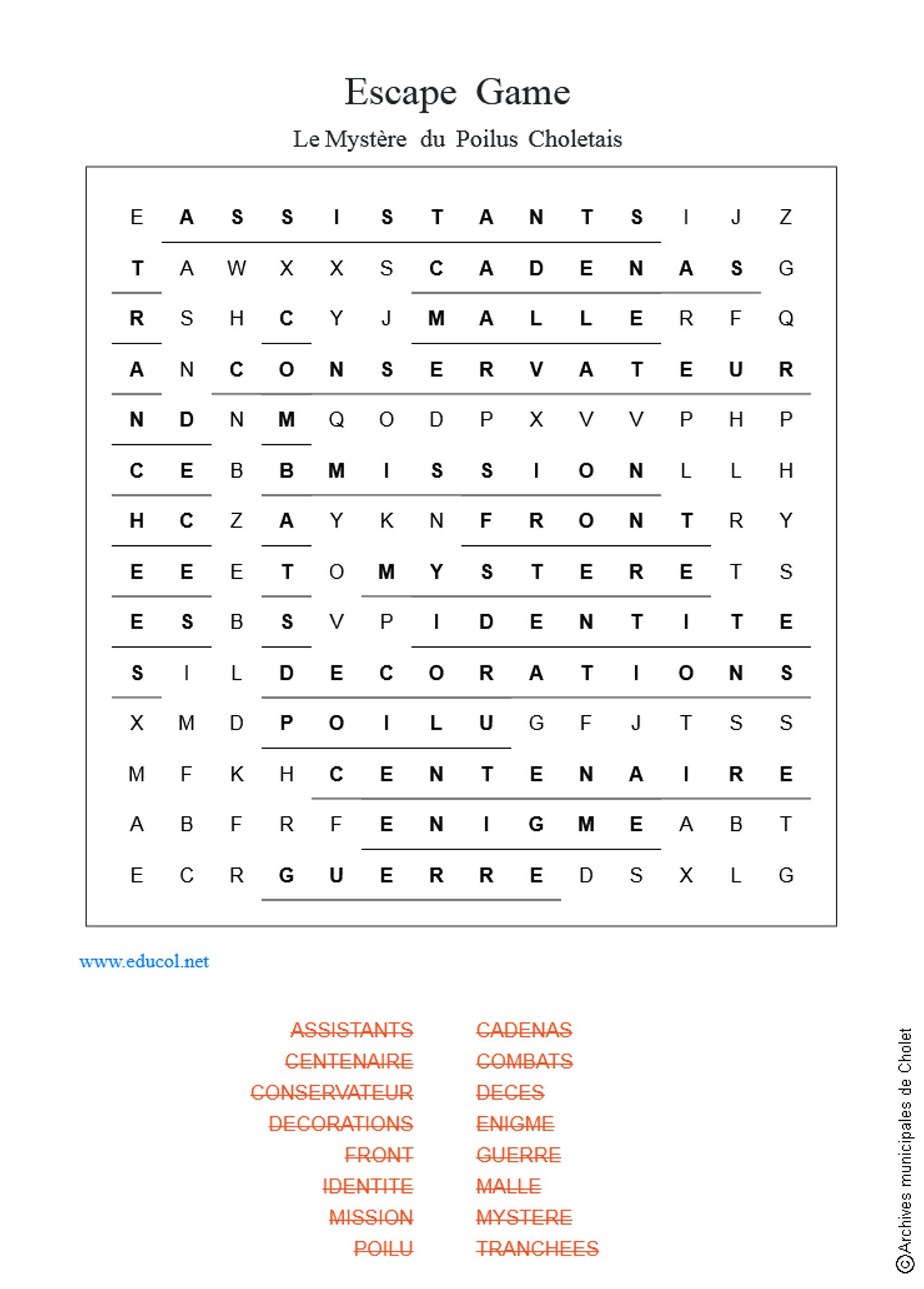 Solutions grille de mots cachés