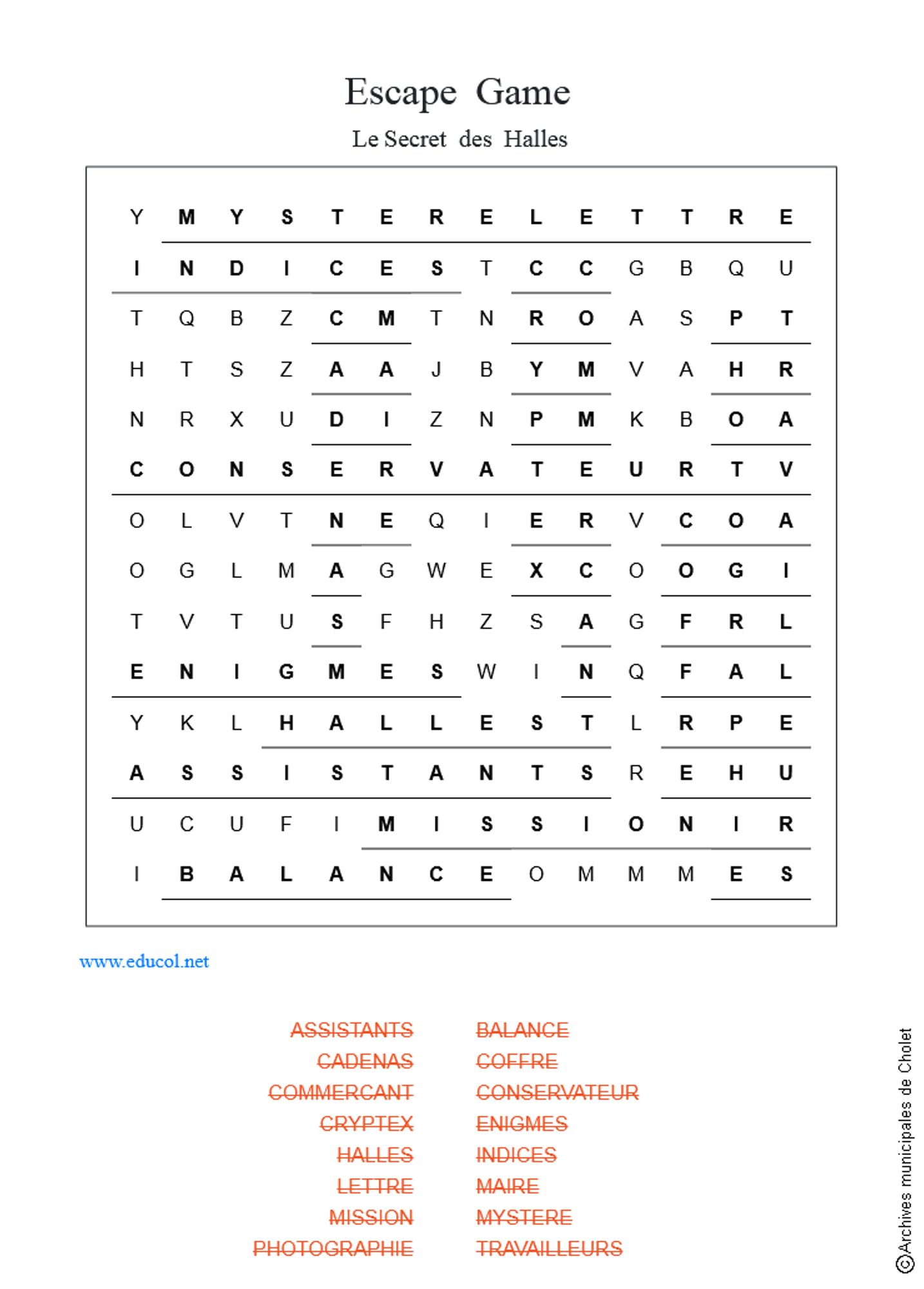 Solutions grille de mots cachés