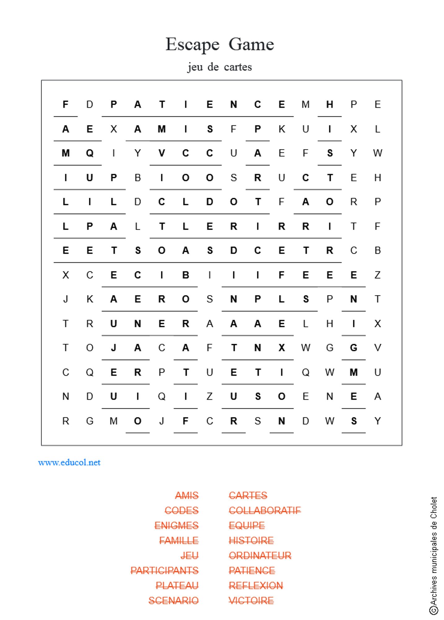 Solutions grille de mots cachés