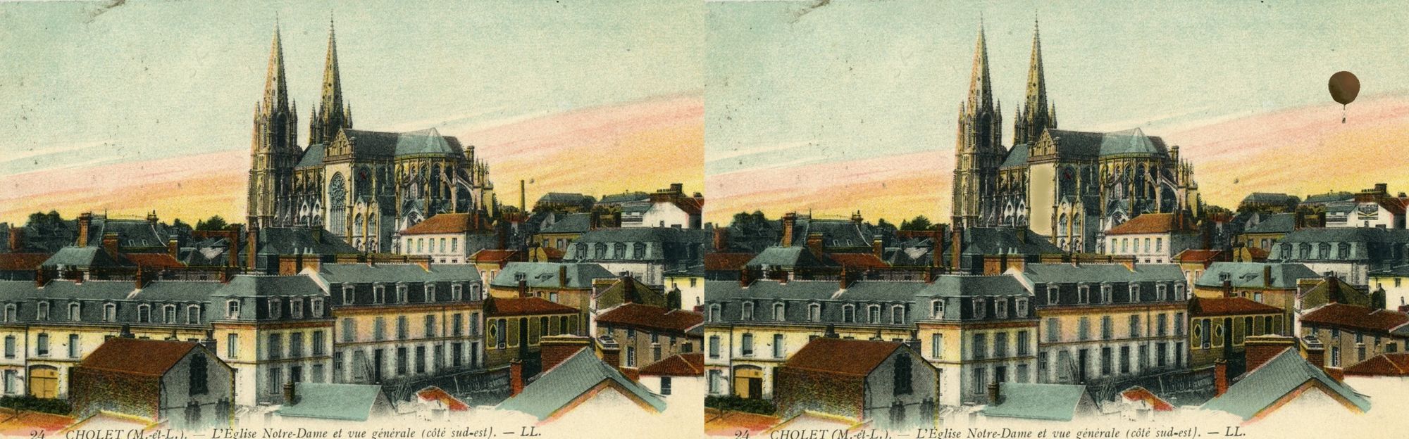 2 photos d'une vue générale de Cholet sur Notre-Dame
