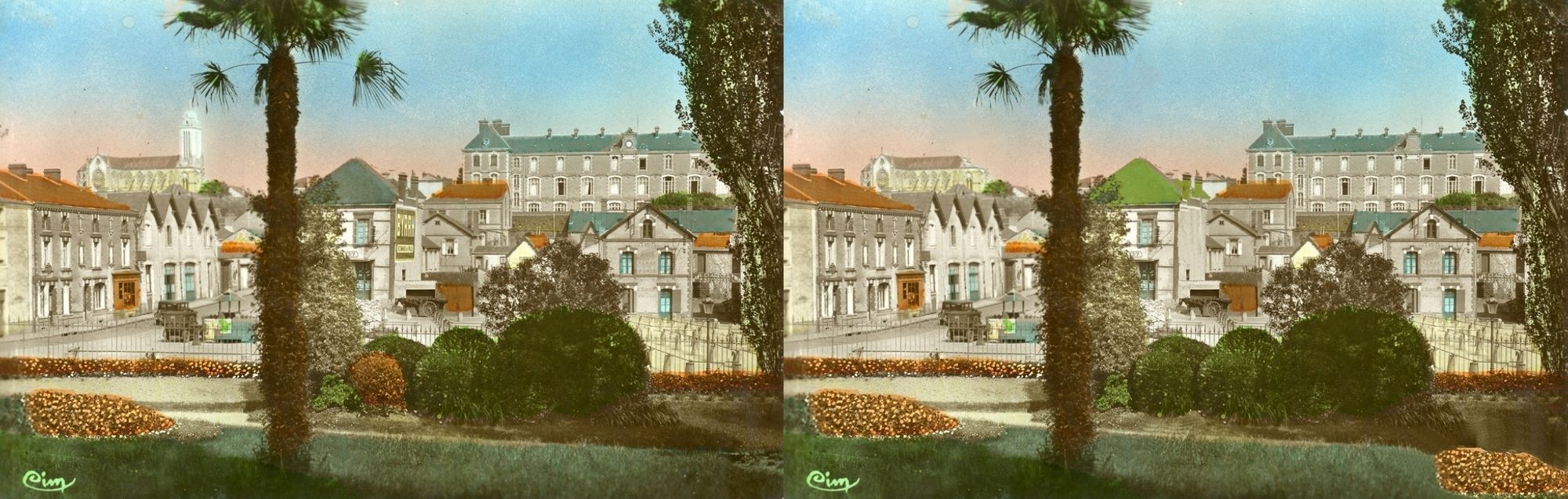 2 photos d'une vue de Cholet du Jardin du Mail