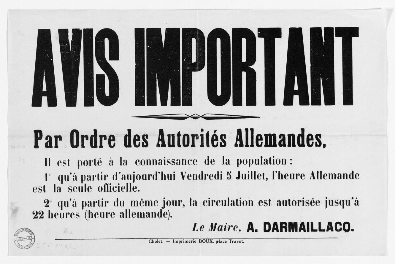 2Fi126 - Avis sur les mesures liées à l'Occupation, 5 juillet 1940. Coll. AMC