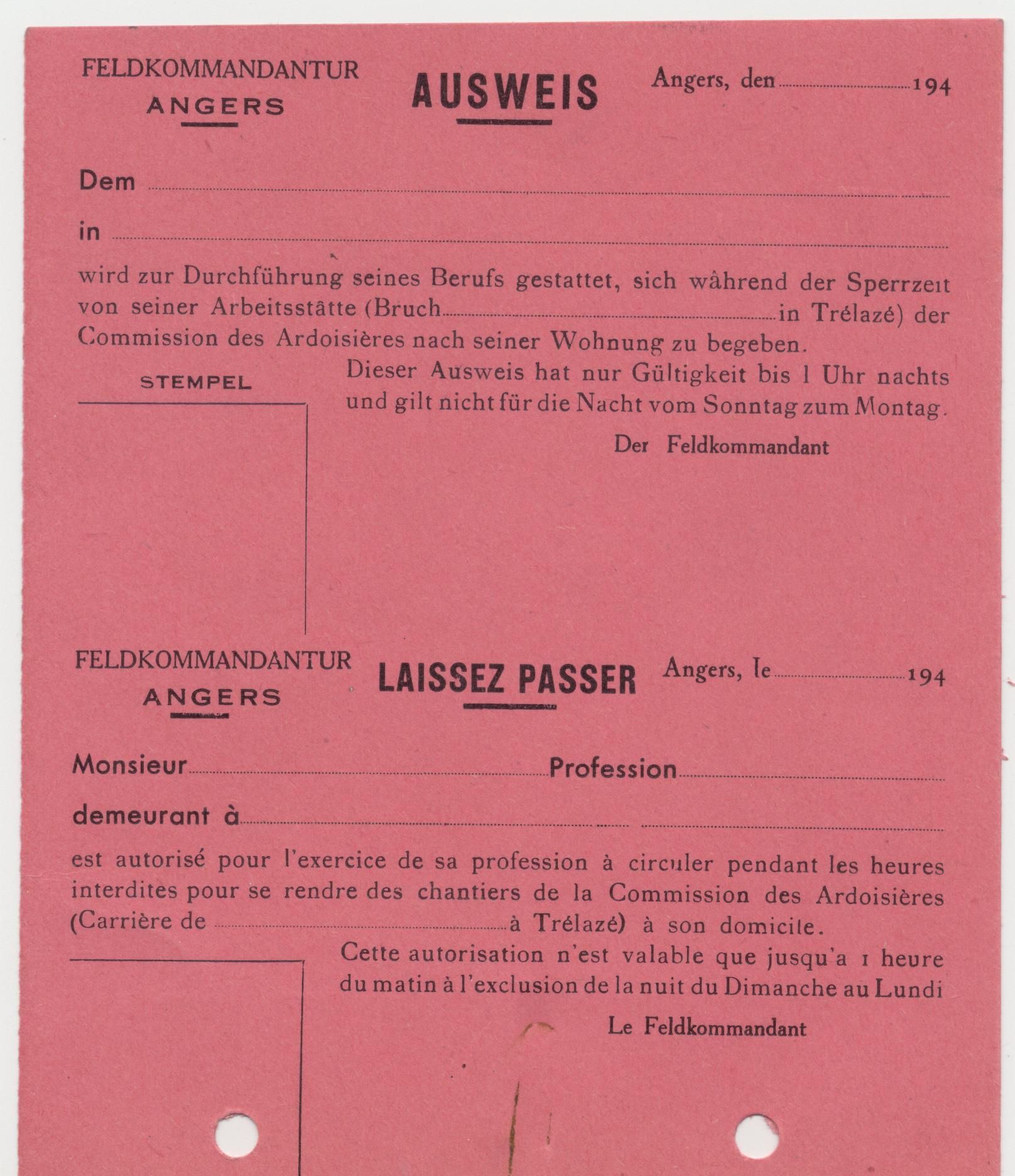 5H22 - Laissez passer, s.d. Coll. AMC