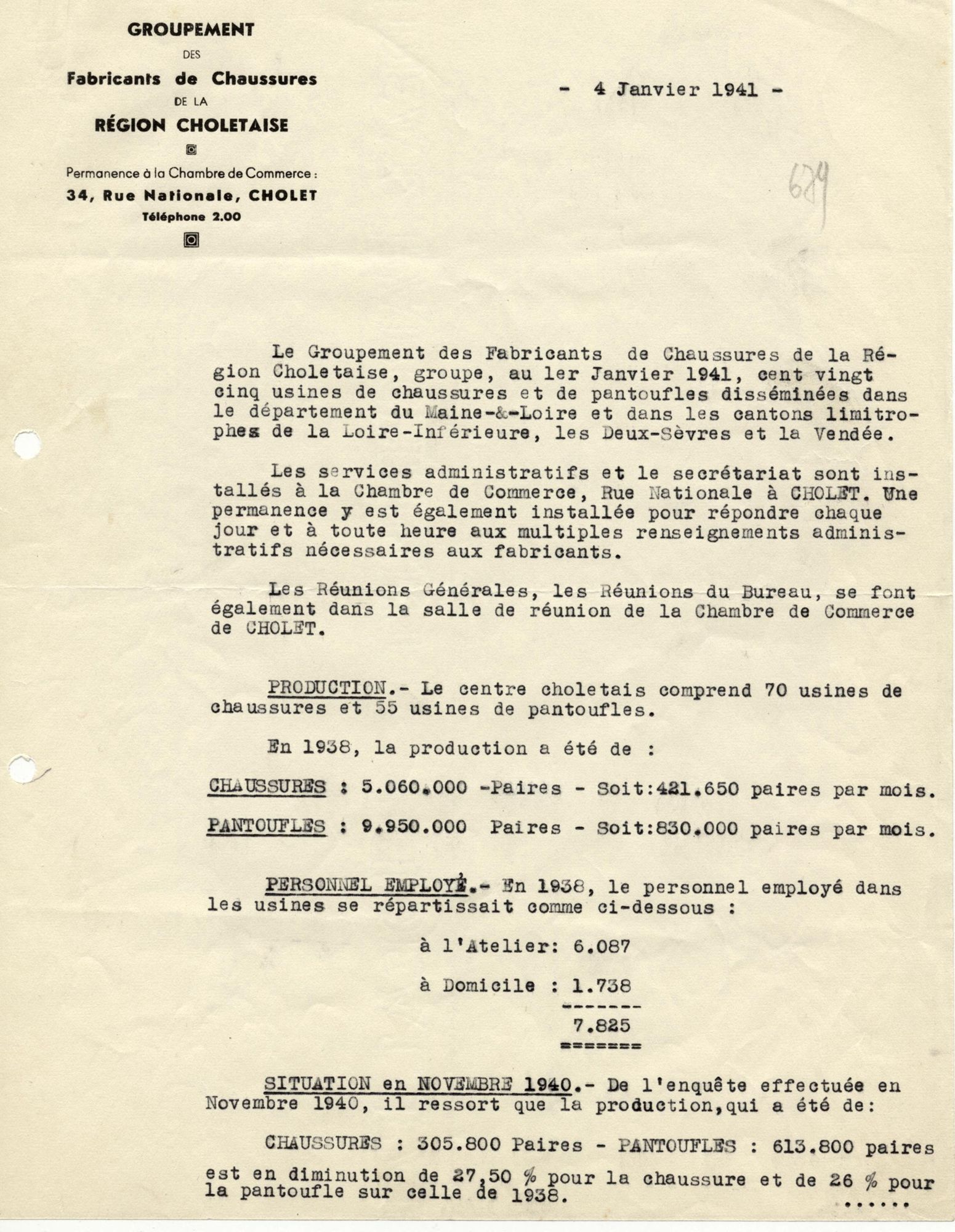 5H22 - Situation de la production de chaussures en 1940 et 1941. Coll. AMC