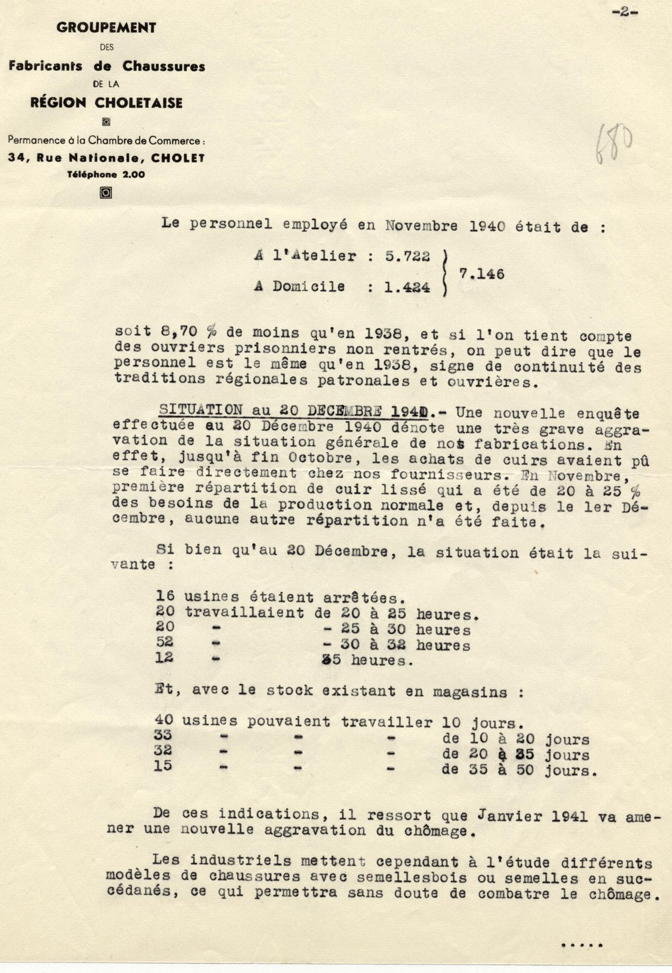 5H22 - Situation de la production de chaussures en 1940 et 1941. Coll. AMC