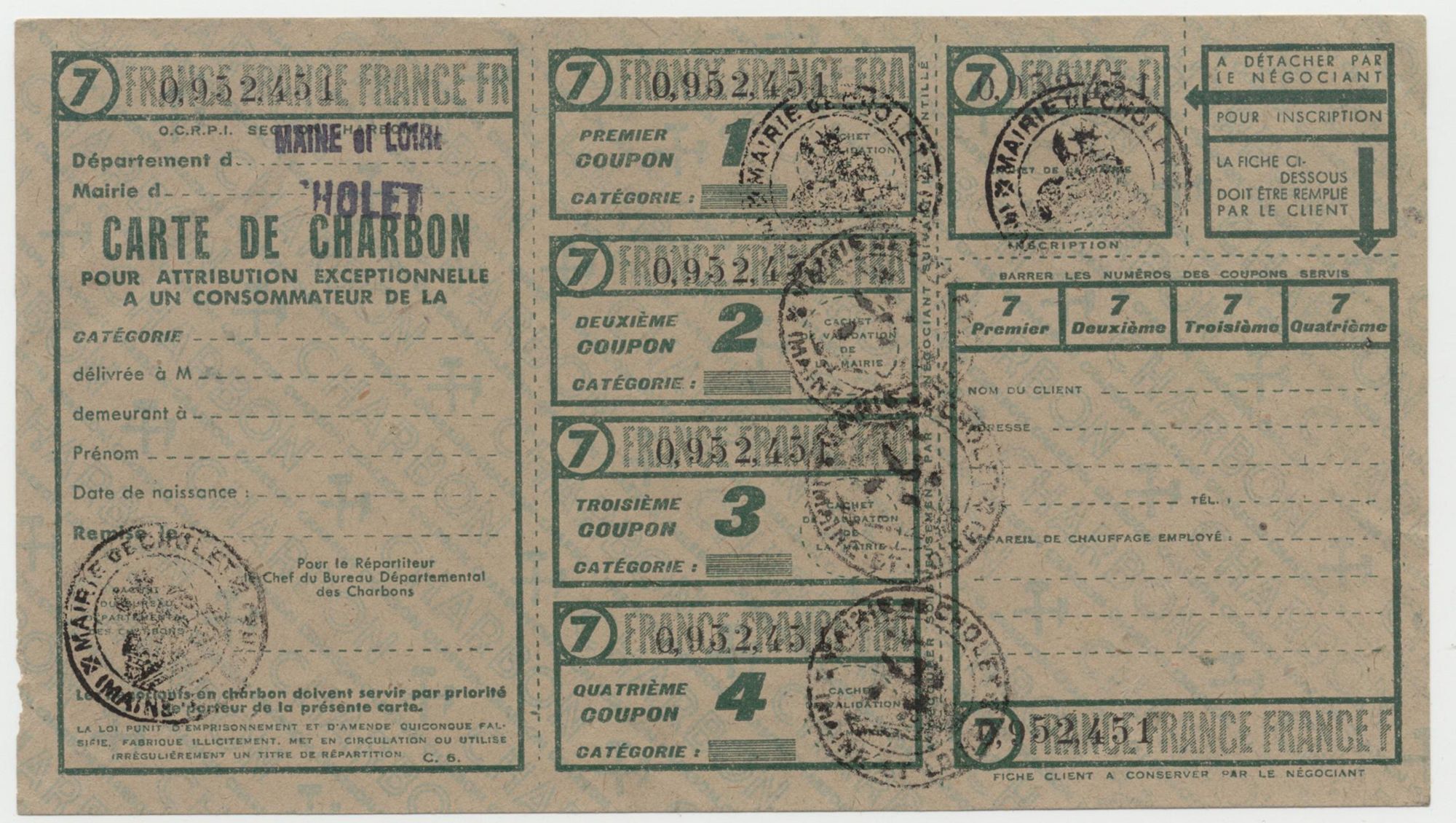 5F10 - Carte de ravitaillement, 1940-1945. Coll. AMC