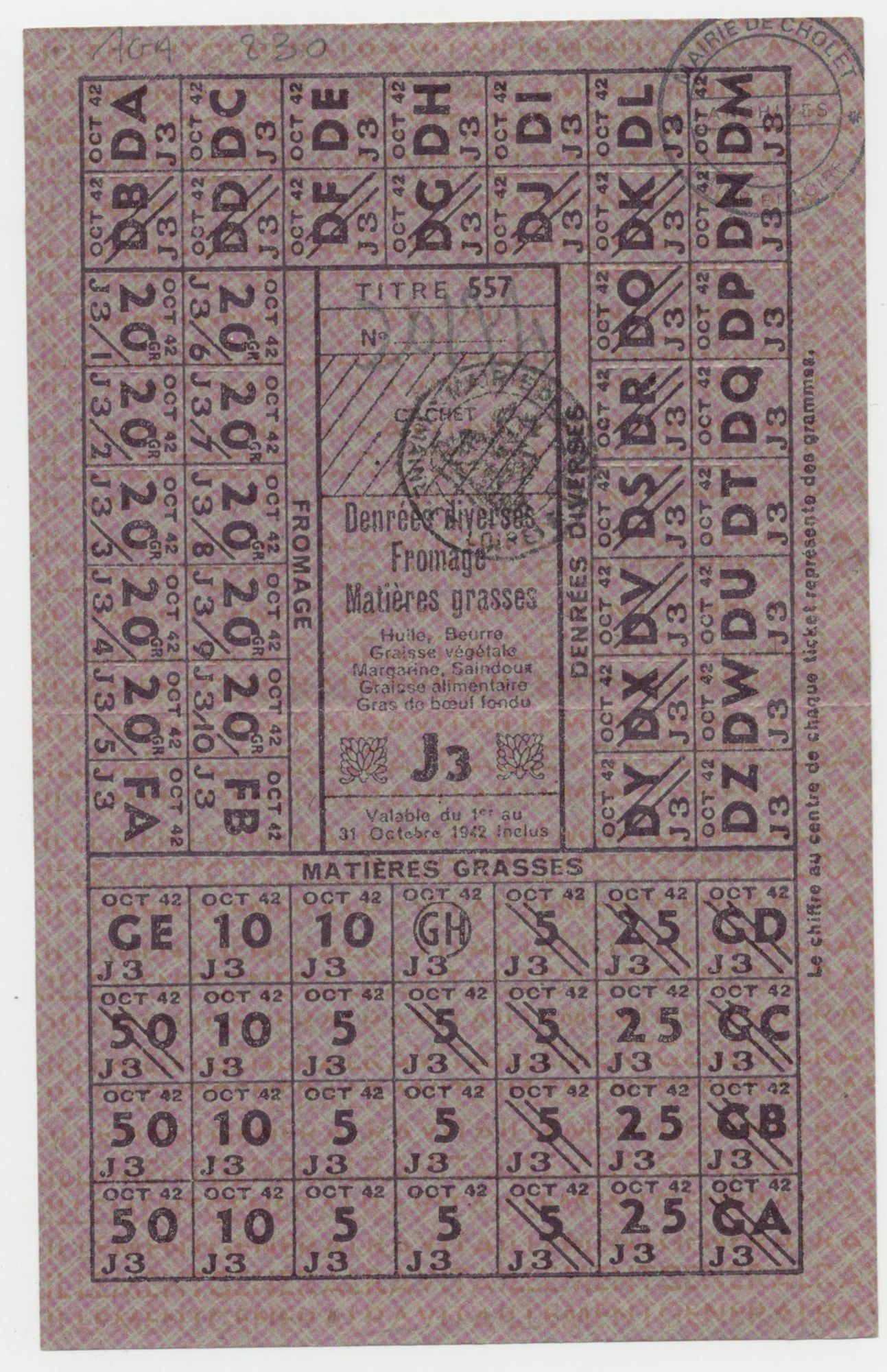 5F10 - Carte de ravitaillement, 1942. Coll. AMC