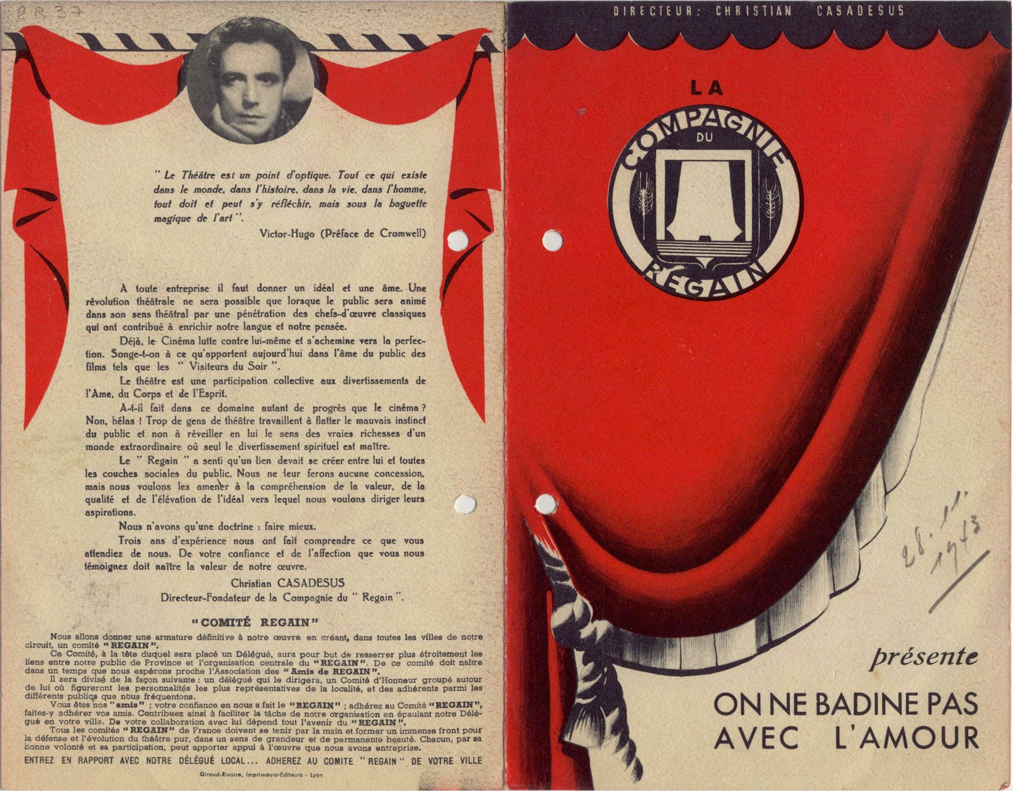 2R37 - Programme de spectacle donné au Théâtre municipal, 1943. Coll. AMC