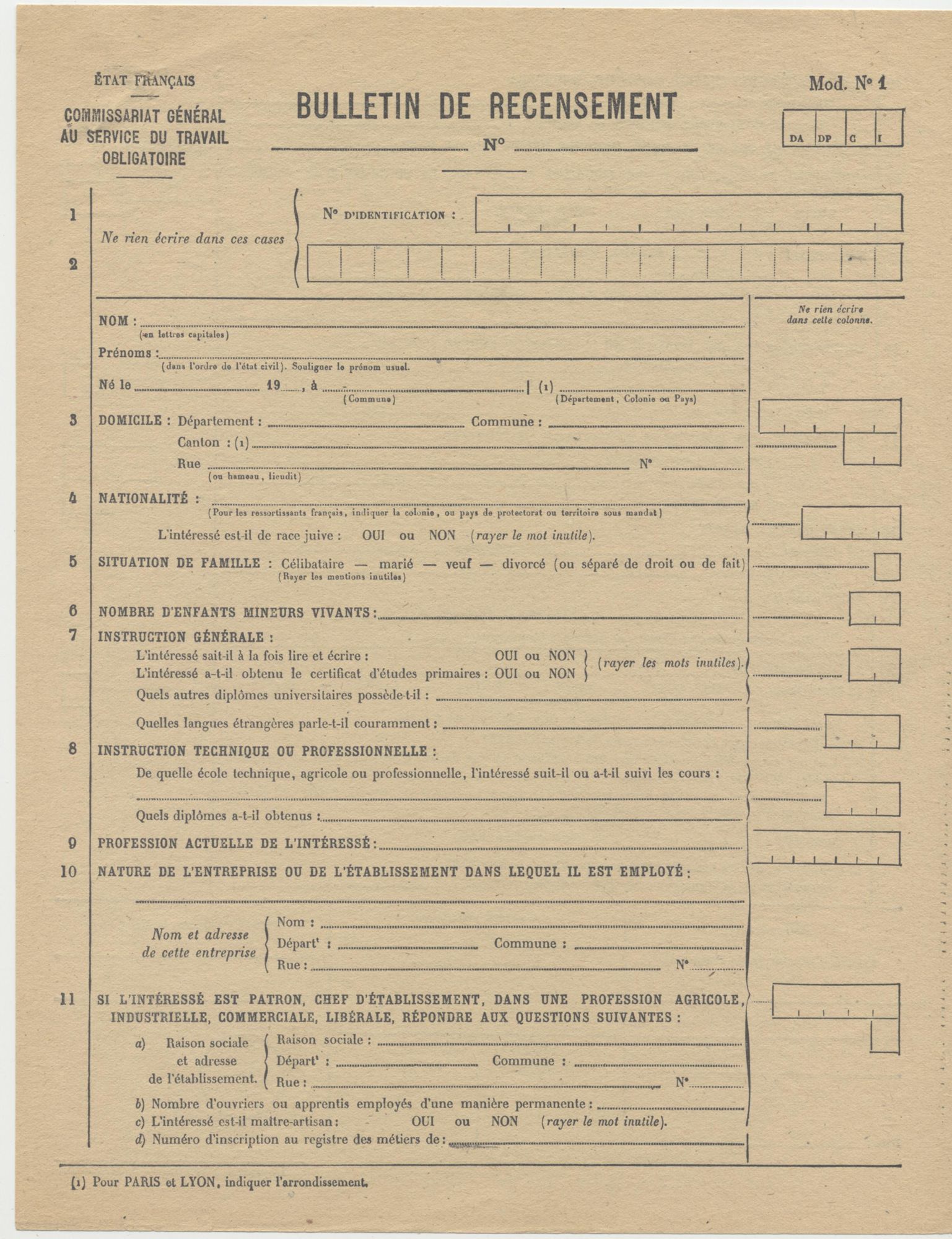 5H57 - Bulletin de recensement, s.d. Coll. AMC
