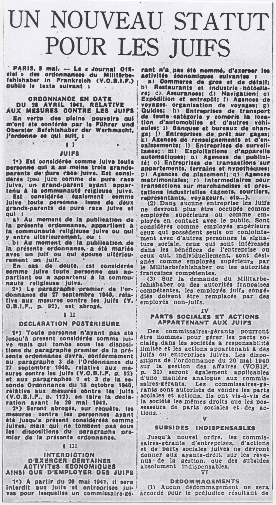 4Mi14 - L'Ouest-Éclair, 10 mai 1941. Coll. AMC