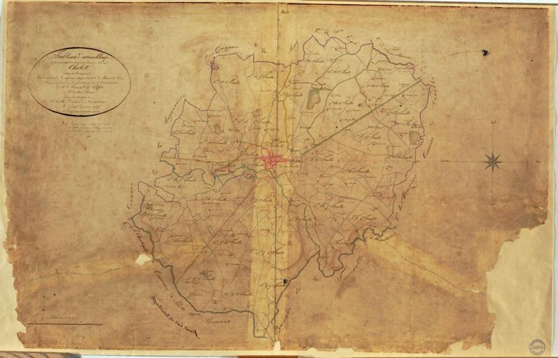 1Fi697 - Tableau d'assemblage du plan cadastral parcellaire de la Commune de Cholet, Lecoy, ingénieur géomètre, 1811. Coll. AMC.
