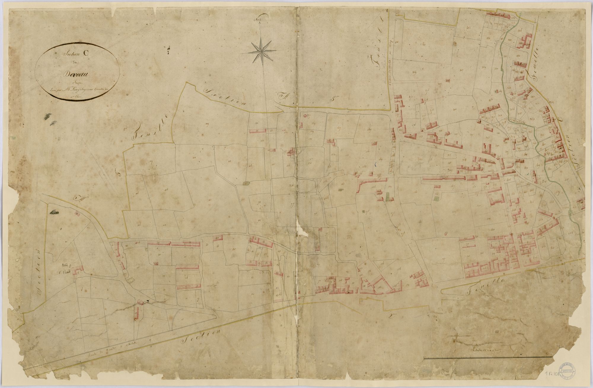 1Fi708 - Plan cadastral parcellaire de la Commune de Cholet, section C du Deveau, 1e feuille, 1811. Coll. AMC