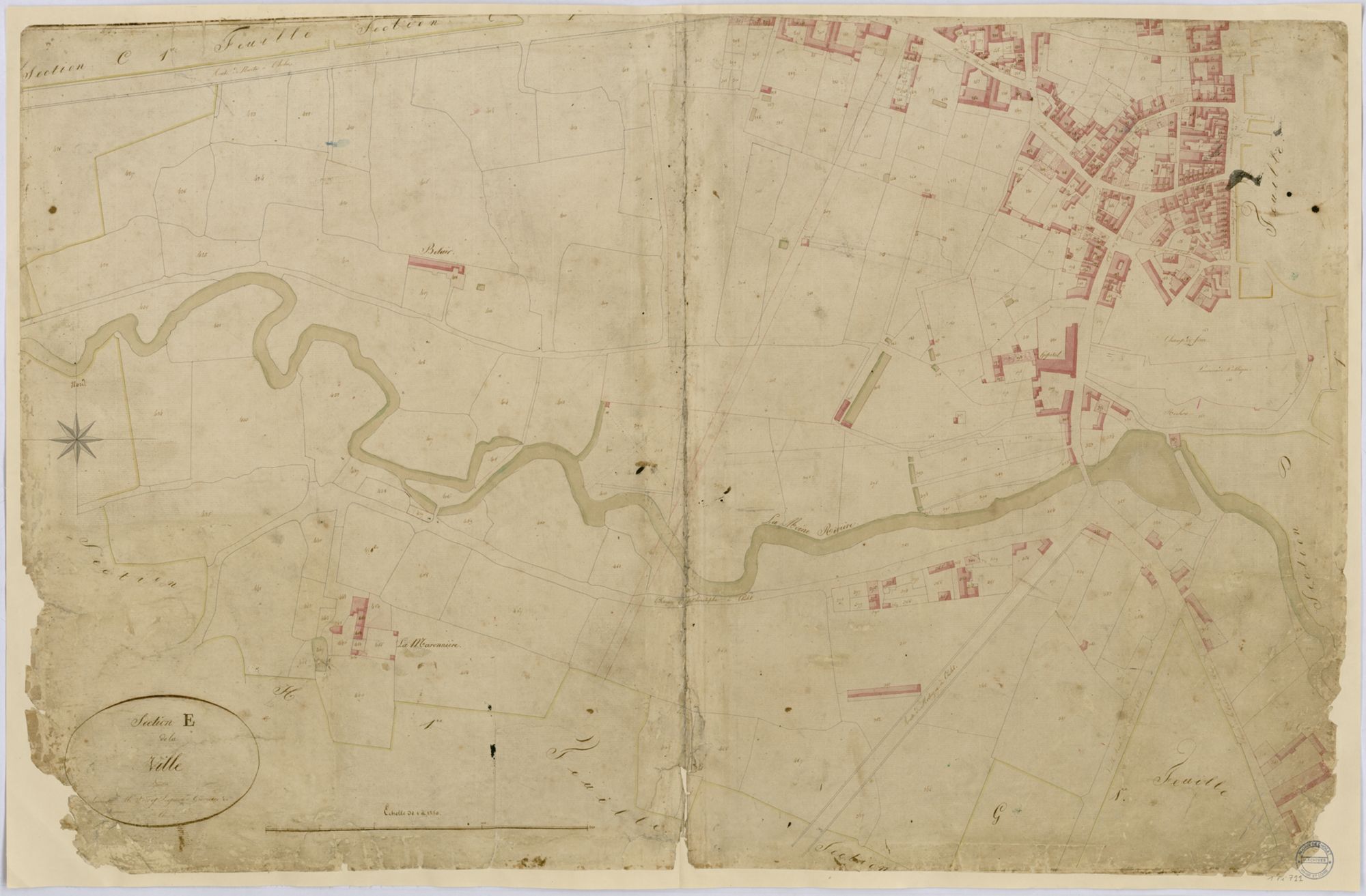 1Fi711 - Plan cadastral parcellaire de la Commune de Cholet, section E de la Ville, 1811. Coll. AMC