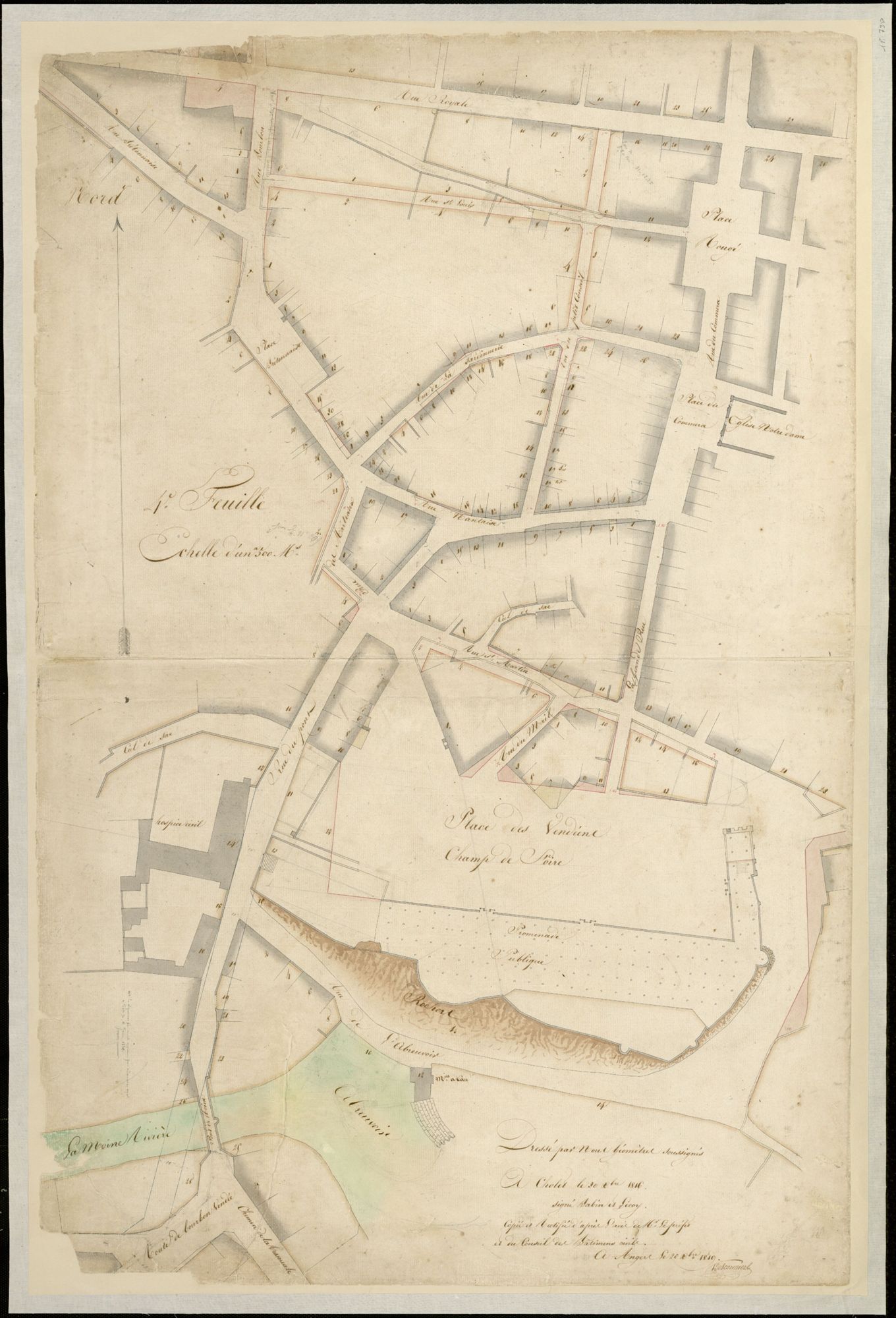 1Fi738 - Plan parcellaire, 4e feuille, quartiers du Prieuré et du Bretonnais. Babin et Lecoy, géomètres, 1816. Coll. AMC