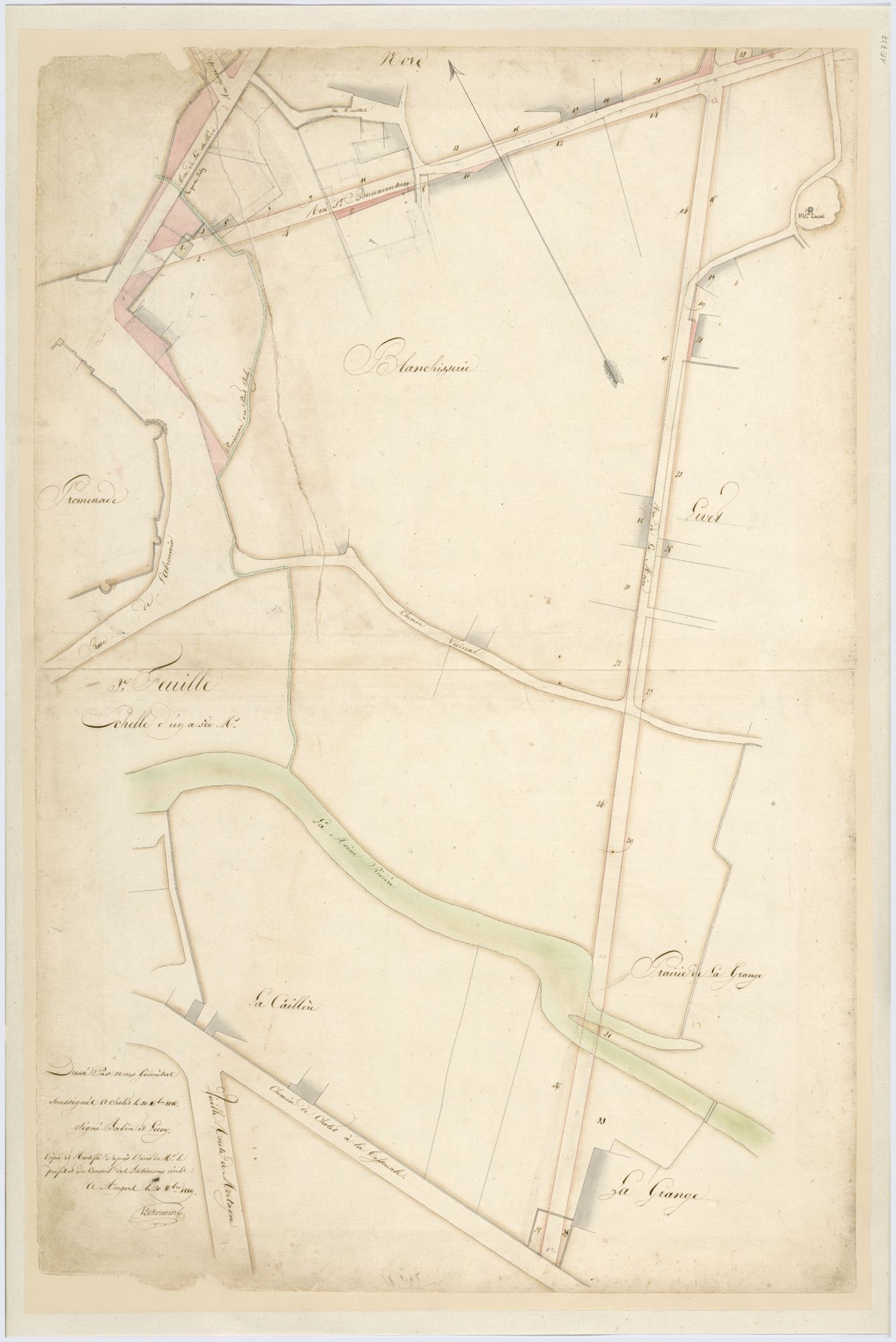 1Fi737 - Plan parcellaire, 4e feuille, quartiers de La Grange et des Ruelles. Babin et Lecoy, géomètres, 1816. Coll. AMC