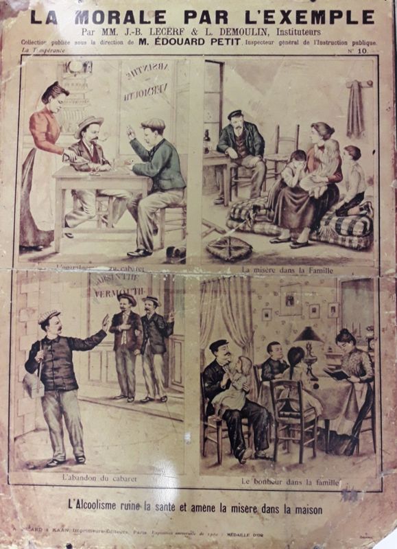 La morale par l'exemple. N°10 - La Tempérance, 1900. Lecerf (J.-B.) / Démoulin (L.) Planche didactique. Coll. Musée national de l'Education