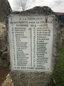 Monument aux Morts du Puy-Saint-Bonnet, plaque commémorative de la guerre 14-18