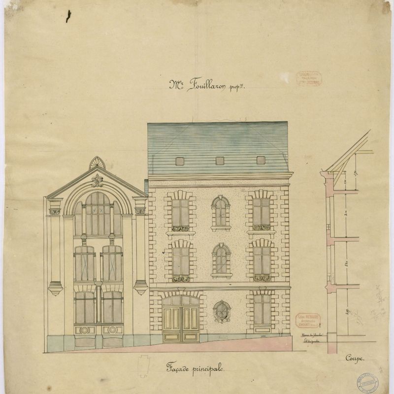 1Fi908 - Magasin Fouillaron, rue du Devau. Façade, 1888. Coll. AMC