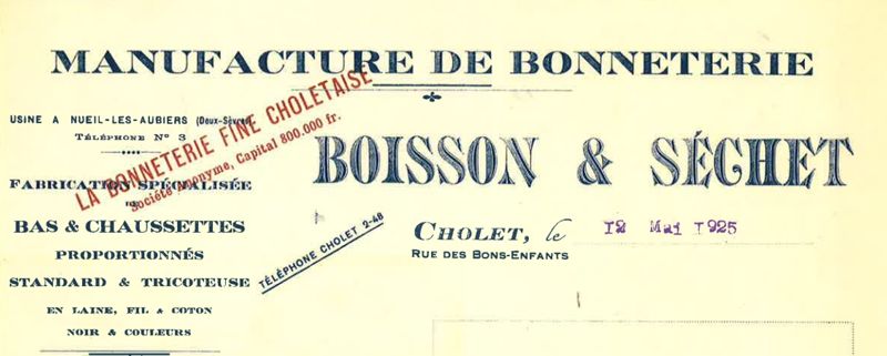 8J14 - Lettre à en-tête Boisson, 1925. Coll. AMC