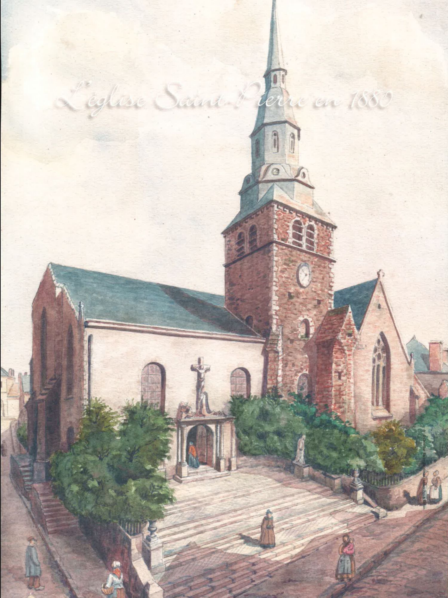 Église Saint-Pierre. Cholet. Aquarelle de Charles ARNAULT.  