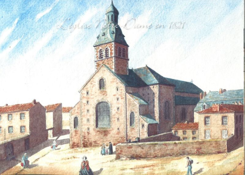 Église Notre-Dame. 1820-1868. Cholet. Aquarelle de Charles ARNAULT. 
