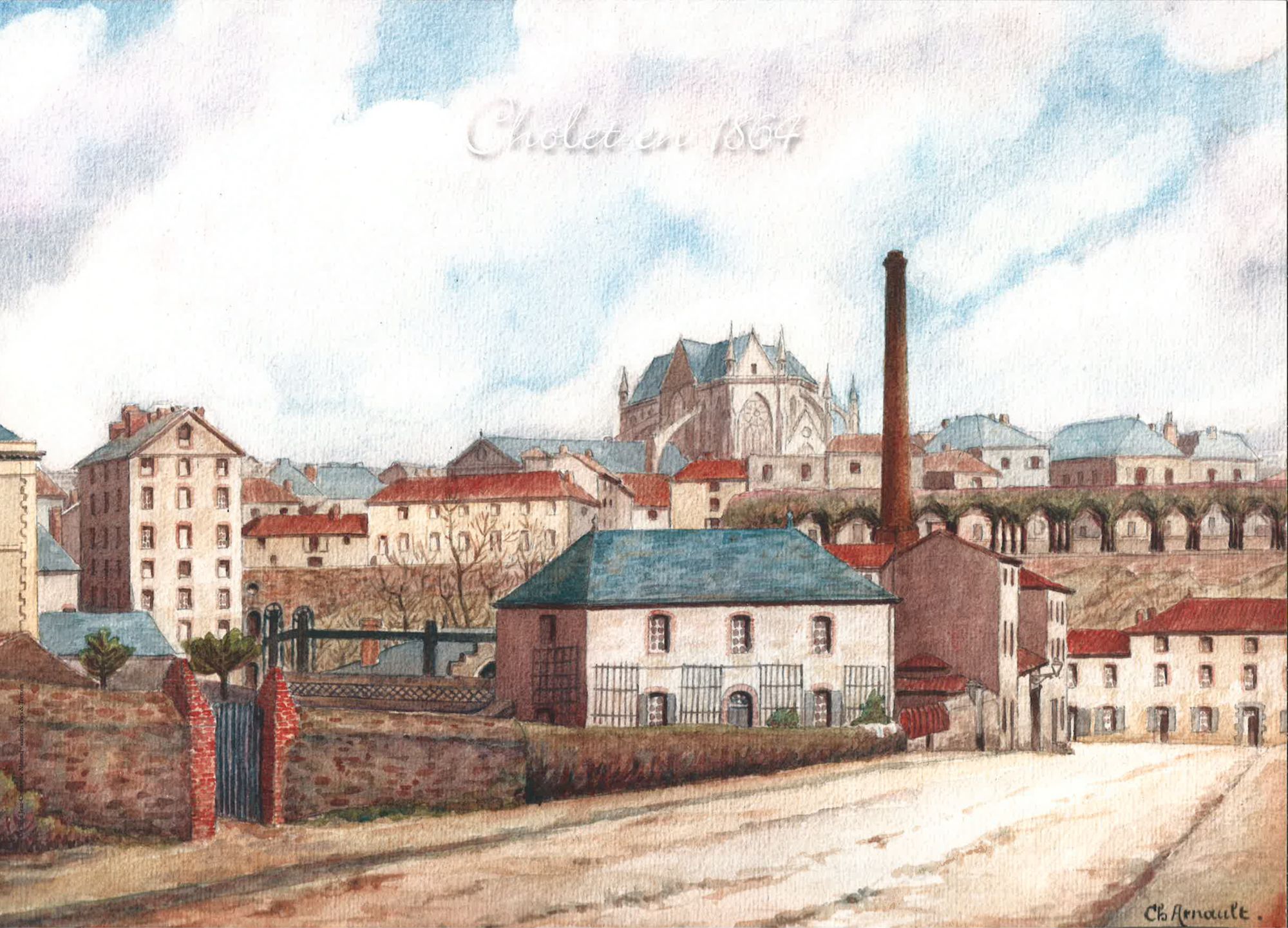 Usine à gaz, rue Barjot. 1864. Cholet Aquarelle de Charles ARNAULT.