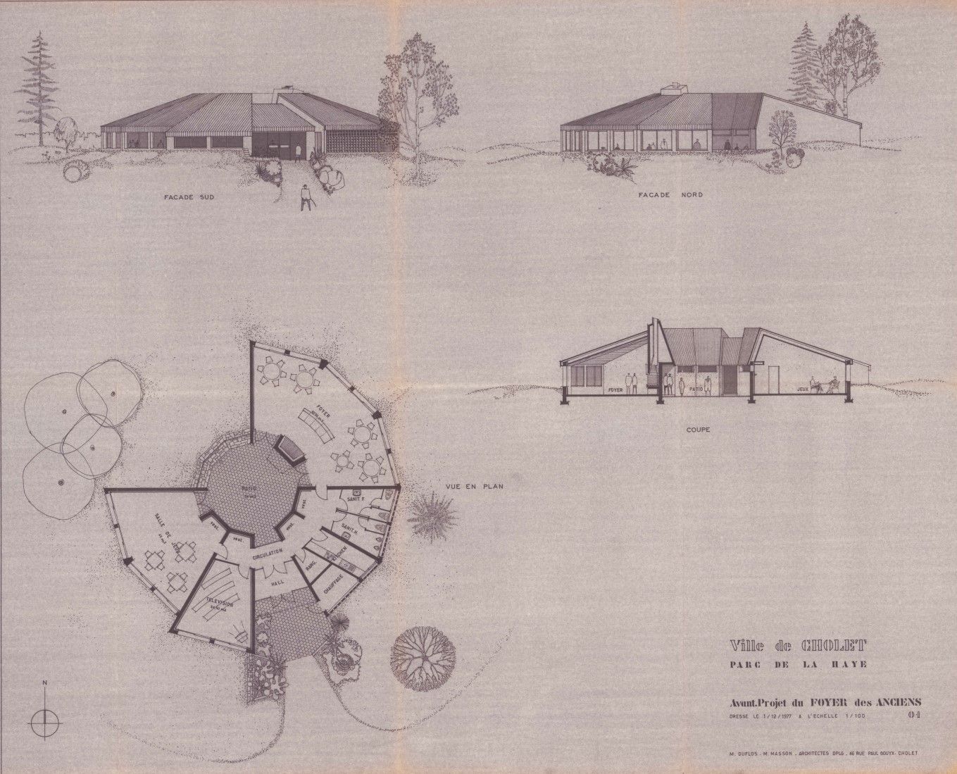 10J51 - Cholet. Parc de La Haye - Foyer des Anciens. Avant-projet, 1977. Coll. AMC