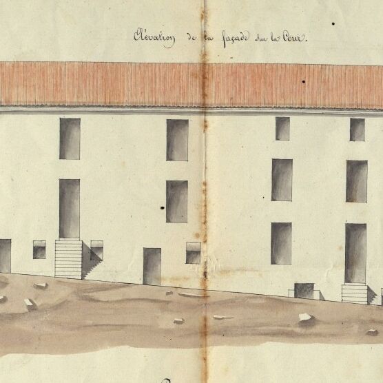1Fi103 - Façade de l'École mutuelle, rue du Verger, 1851. Coll. AMC