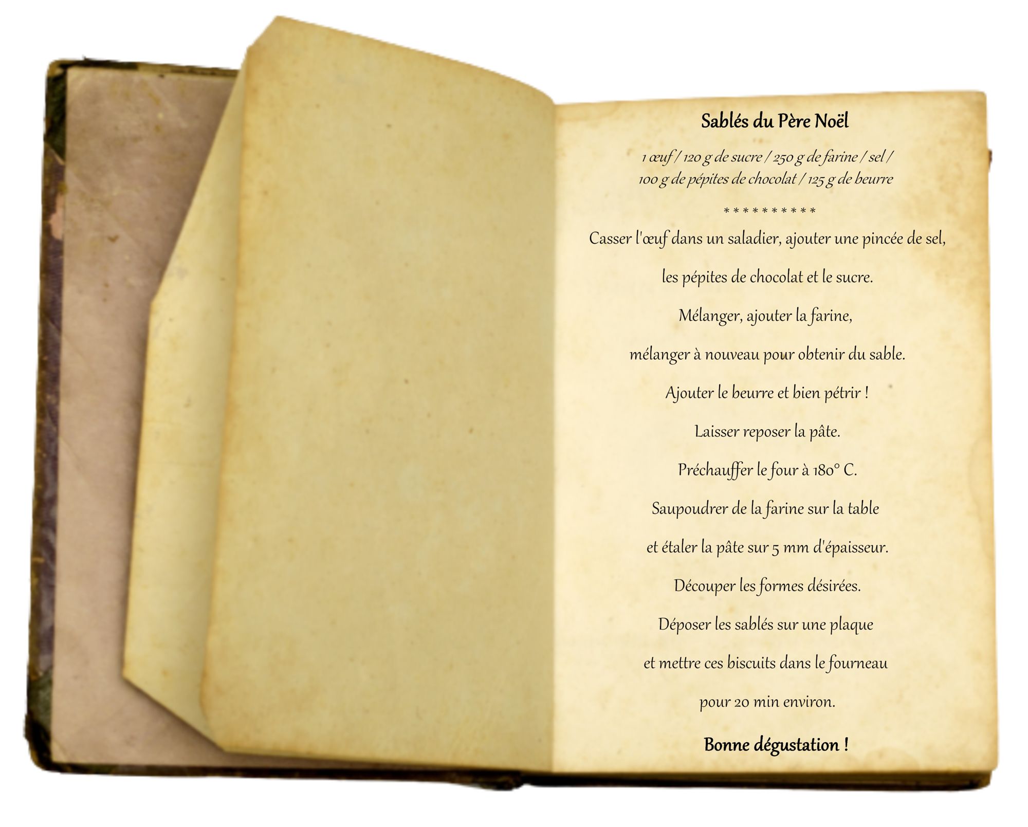 Livre de recettes ouvert sur la page qu'il fallait complété sans les taches d'encre