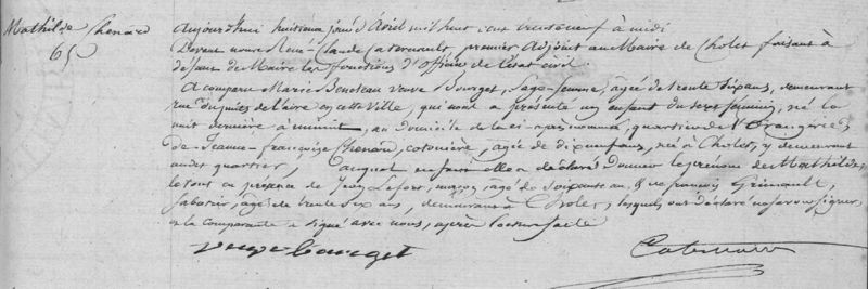Acte de naissance, 1839 - Archives municipales de Cholet, 1E34