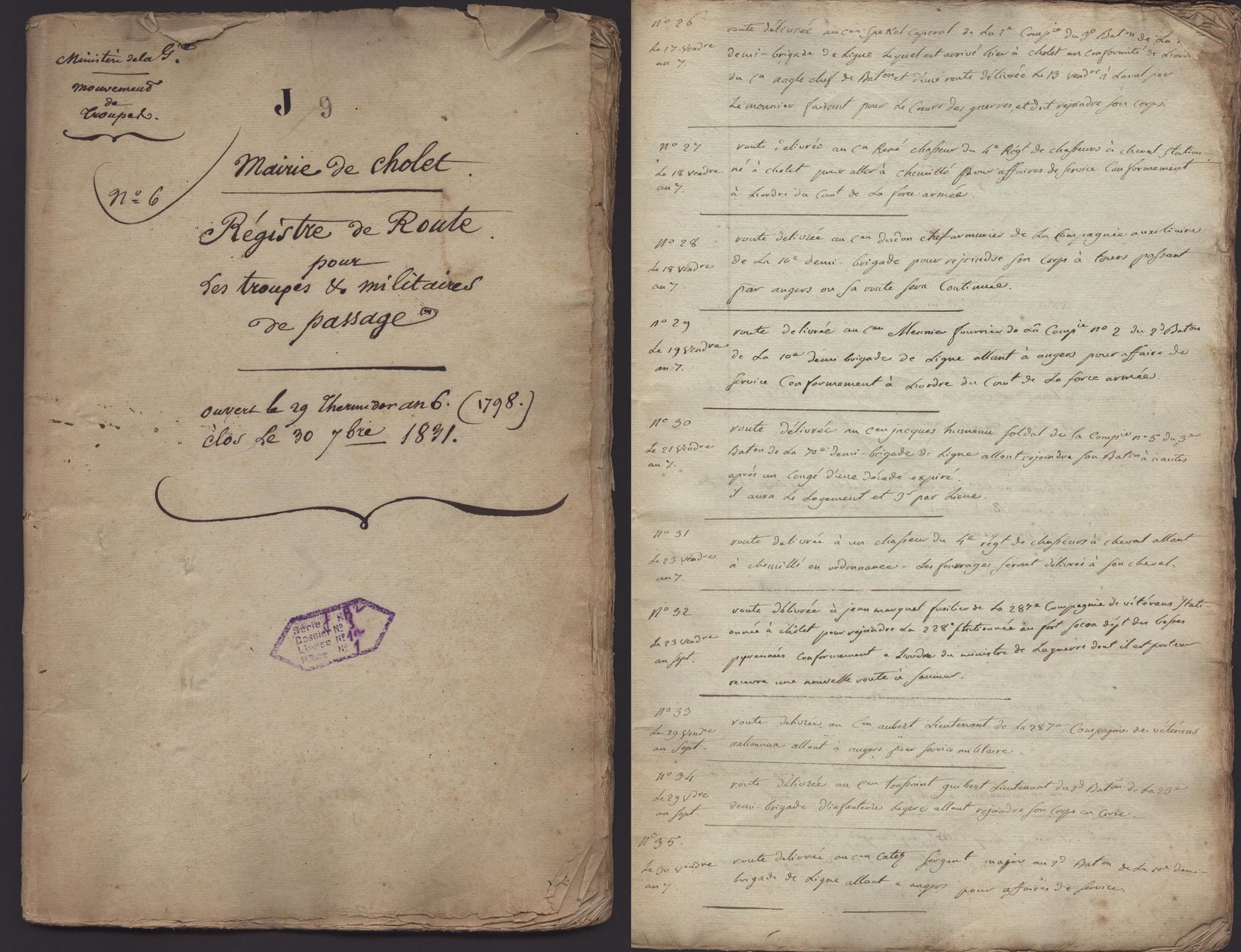 Registre de route. 1831. Coll. AMC - 2H6 