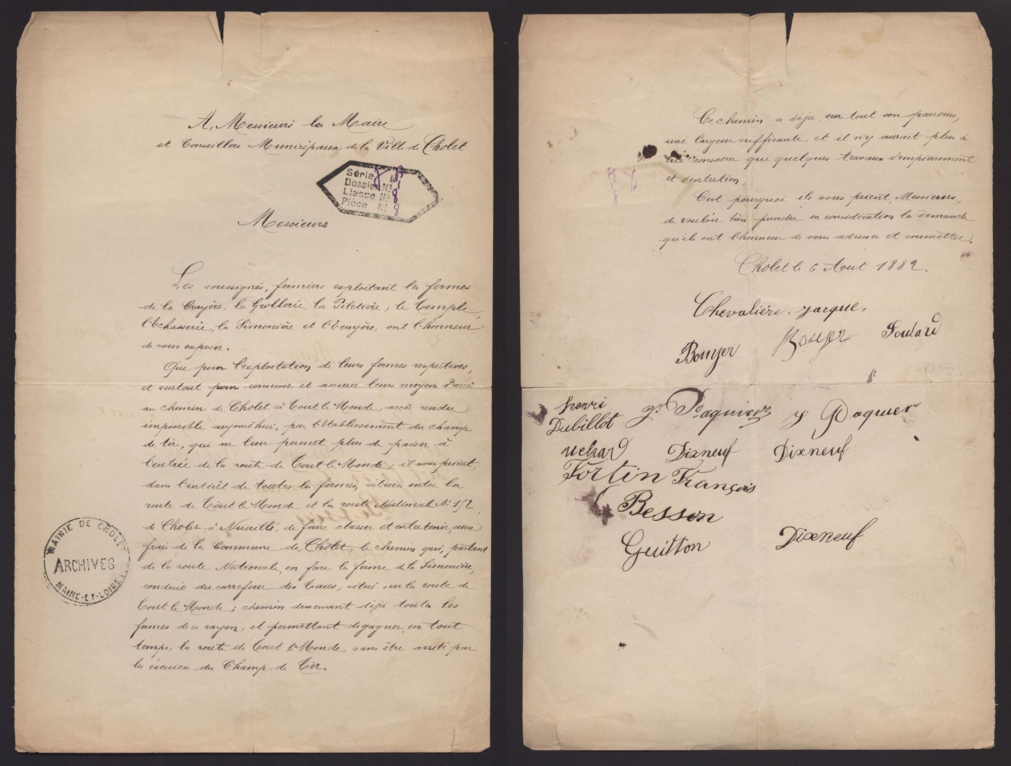 Pétition contre les dangers du champ de tir. 1882. Coll. AMC - 2H16.